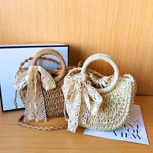 Women’s Handbag Straw Woven Single Shoulder Crossbody Bag Versatile Ins Style Handheld Basket Bag