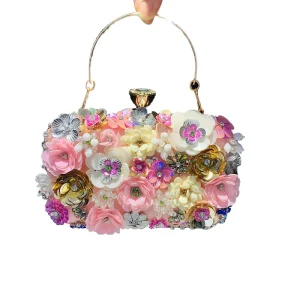 Women’s Handmade Acrylic Evening Clutch Bag Rattan Pattern Candy Bucket with Chains Decor for Parties