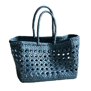 Women’s Handmade Woven Leather Clutch Bag Cowhide Basket Open Closure Hollow