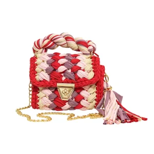 Women’s Handwoven Colorful Chain Diagonal Crossbody Bag with Open Closure Women’s Handbag