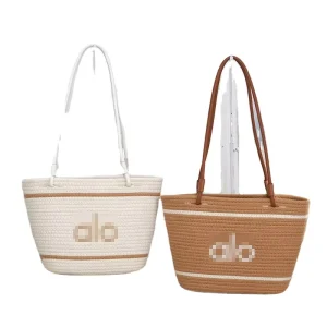 Womens Handwoven Cotton Fabric Single Shoulder Tote Bag Polyester Lining Large Capacity Lightweight Stylish Plaid Pattern