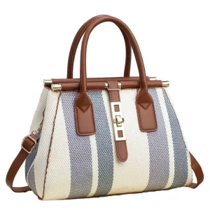 Women’s High End Classic Large Capacity Zip Closure Shoulder Bags Geometric Polyester PU Fashionable Cross Border Export Trend