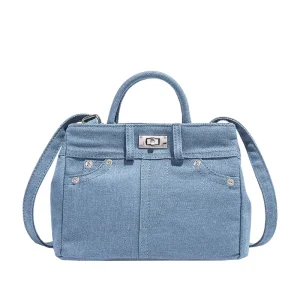 Women’s High End Denim Commuting Satchel Crossbody Shoulder Bag New High Niche Design with Polyester Lining