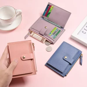 Women’s High End Ultra Thin Compact Card Holder Coin Purse Exquisite Leaf Pattern Multi Slot License Short Polyester