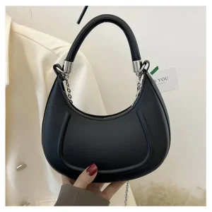 Women’s Hobo Bags Solid Color Pressure Shell Texture Chain Bag Portable Shoulder Messenger Bag