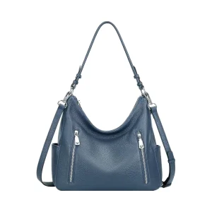 Women’s Hobo Shoulder Bag Genuine Leather Crossbody Bag with Zipper Closure Single Strap Medium Size