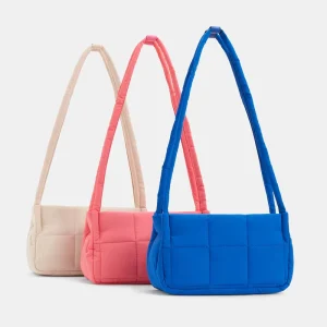 Women’s Lady Fashion Cute Waterproof Nylon Quilted Puffer Tote Bag Zipper Chains Single Strap Portable Crossbody Sling Purse