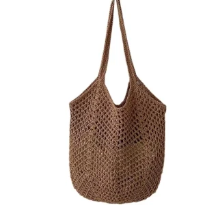 Women’s Large Capacity Bag Fashion Leisure New Hollow Straw Shoulder Bag Lazy Wind for Holidays and Beaches