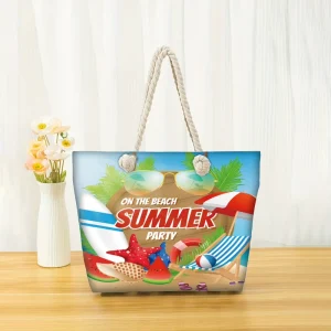 Women’s Large Capacity Canvas Oil Painting Style Beach Tote Bag Casual Holiday Shoulder Zip