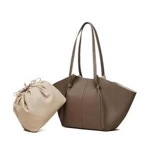 Women’s Large Capacity Cowhide Genuine Leather Tote Handbag Genuine Leather Bag with Open Closure Type