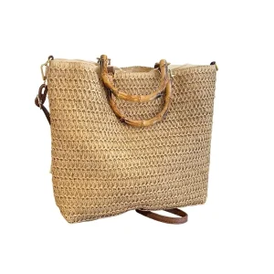 Women’s Large Capacity Crossbody Straw Bag with Polyester Lining Hand Woven Design for Summer Seaside Vacation