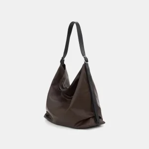 Women’s Large Capacity Retro Soft Leather Shoulder Bag with Open Closure Polyester Lining Fashionable Style