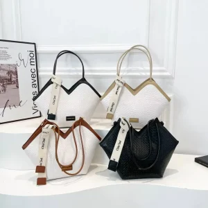 Women’s Large Capacity Retro Style Tote Bag Woven Pattern Single Shoulder Armpit Bag Zipper Polyester Fashionable