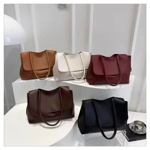 Women’s Large Capacity Single Shoulder Crossbody Tote Bag with Soft PU Fashionable Underarm Bag