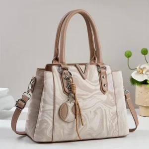 Women’s Large Capacity Tote Bag Fashion Handbag with V-Shape Metal Logo for Office Commute Elegant Shoulder Purse