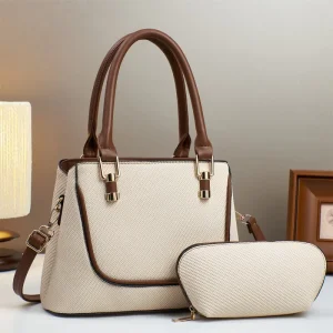 Women’s Large Capacity Tote Handbag Set 2PCS Fashion Shoulder Bag with Cosmetic Pouch PU Leather Crossbody Purse for Work Travel