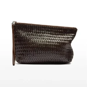 Women’s Large Capacity Woven Clutch Handbag Trendy Business Bag with Portable Anti Theft PU Polyester Lining Cosmetic Bag