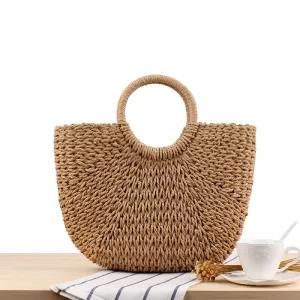 Women’s Large Capacity Woven Straw Shopping Bag Eco-Friendly Durable Attractive Flowers Summer Autumn Beach String Closure