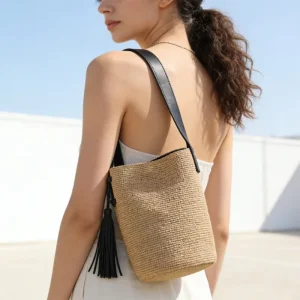Women’s Large Capacity Woven Straw Tote Bag for Seaside Vacations in Summer and Autumn Crossbody Bag