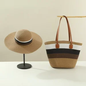 Women’s Large Capacity Woven Tote Bag Shoulder Contrasting Colors Fashion Straw Bag for Women Beach Vacation Handbag