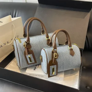 Women’s Large Denim Handbags Light Lady Casual Cylinder Bags Luxury Design Purses for Girls