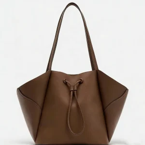 Women’s Large Drawstring Tote Bag with Lobster Clasp Fastening PU Leather Bucket Bag Ladies Single Shoulder Bag Soft Handbags