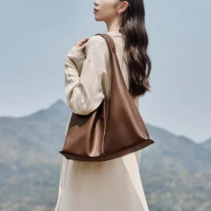 Women’s Large Hobo Bag Capacity Tote Bag Genuine Leather Open with Polyester Lining