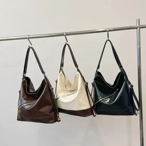 Women’s Large Hobo Tote Bag Fashionable Crossbody Shoulder Design with Zipper Black PU Bucket Handbags