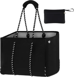 Women’s Large Neoprene Beach Bag Water Resistant Waterproof with Zipper Closure Solid Color Polyester Lining for Outdoor Use
