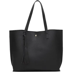 Women’s Large Soft Custom-Made Recycled Leather Tote Shoulder Bag Tassel Printed Logo Embroidery Letter Featuring Two Polyester