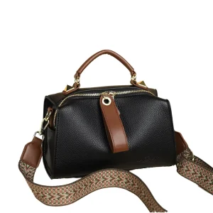 Women’s Litchi Grain Leather Satchel Bag with Wide Strap Top Handle Mini Crossbody Shoulder Handbag