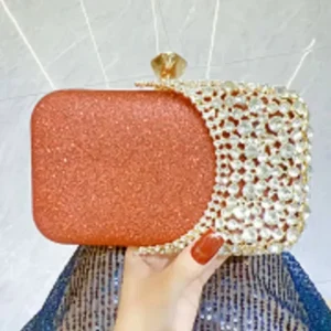 Women’s Luxury Diamond Lattice Party Bag Small Gold Clutch Buckle Closure Elegant Fashionable Velvet Polyester Waterproof