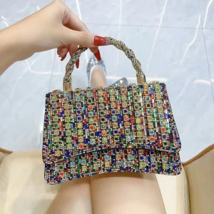 Women’s Luxury Evening Bag Clutch Purses Portable Rhinestone Decorated Small Handbag Glitter Bucket Crystal Metal Diamond