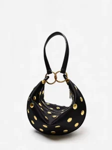 Women’s Luxury Studded Pu Hobo Bag Rivet Shoulder Bag New Fashion Retro Punk Style Women’s Crossbody Dumpling Bag