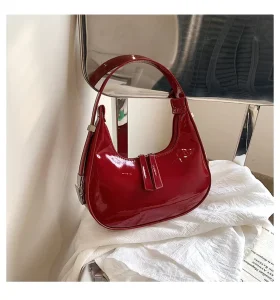Women’s Messenger Bags Lady Hobo Underarm Clutch Purses Red Cherry Bag Patent Leather Shoulder Bag for Women