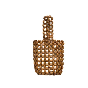 Women’s Mini Bucket Bag Hand Woven Wooden Bead Wallet Drawstring Handbag New Release