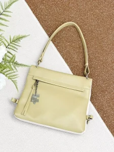Women’s Multi Color Full Grain Leather Messenger Bag 2 in 1 Convertible Purse with Puzzle Charm Stylish for Daily Work