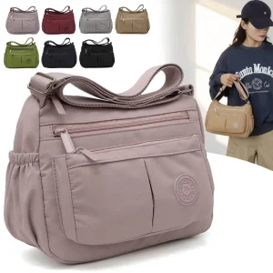 Women’s Multi Pocket Lightweight Satchel Bag Fashion Travel Vintage Nylon Crossbody Bag Luxury Satchel Zipper Shoulder Bag