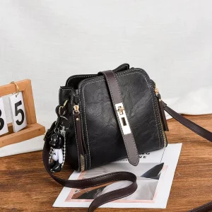 Womens New Fashion Winter Bucket Bag Two Straps Zipper Closure Shoulder and Crossbody Handbag Student Tote
