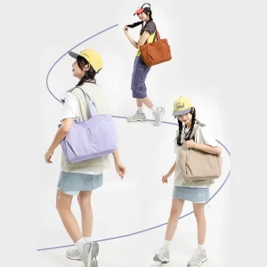 Women’s Nylon Sport Tote Large Capacity Foldable Gym Bag Zipper Waterproof Travel Outdoor Tote Bag