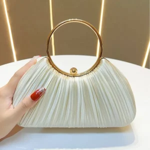 Women’s Open Closure Polyester Handbag Pleated Dinner Bag Party Evening Bag Ring KTV Princess Socialite