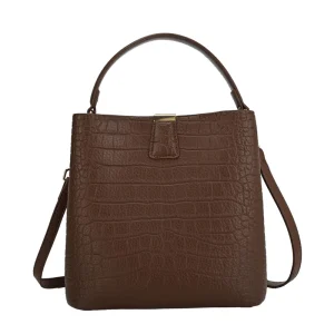 Women’s PU Alligator Pattern Bucket Bag with Adjustable Shoulder Crossbody Strap Portable for Daily Office Travel Use