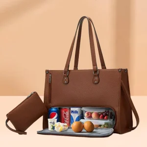 Womens PU Business Commute Leisure Travel Large Capacity Tote Handbag Multifunctional Laptop Briefcase Shoulder Bag