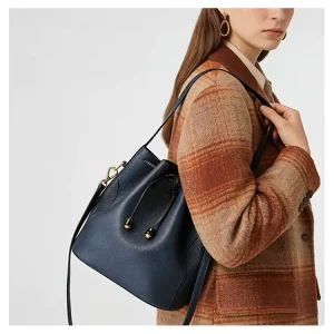 Women’s PU Leather Bucket Bag Fashion String Closure Polyester Lining Portable 30-40L Capacity