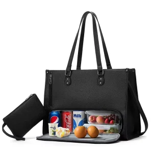 Womens PU Leather Chains Zipper Large-Capacity Tote Handbag Multifunctional Laptop Briefcase Shoulder Bag