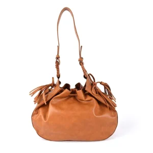Women’s PU Leather Crossbody Bag Fashionable Open Tassel Drawstring Bucket Style Durable Soft All Seasons with Polyester Lining
