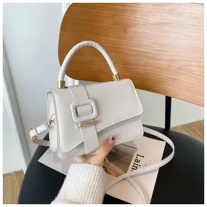 Women’s PU Leather Single Shoulder Bag Korean Textured Office Lady Handbag Zipper Closure Casual Canvas Lining