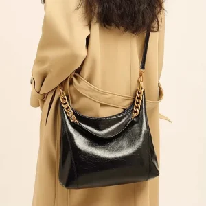 Women’s PU Leather Tote Bag Classic Design Luxury Style Large Capacity Underarm Shoulder Crossbody Bag with Chain