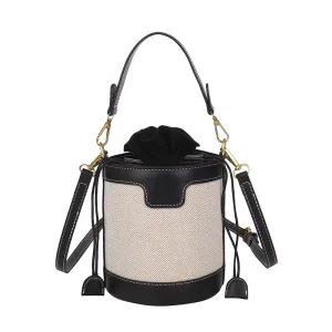Women’s Portable Soft All Seasons Single-Shoulder Bucket-Shaped Handbag PU Material Drawstring Closure Polyester Lining
