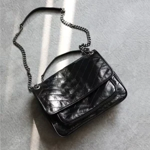 Women’s Postman Bag Genuine Leather Lining Cover Vintage Oil Wax Finish Chain Bag